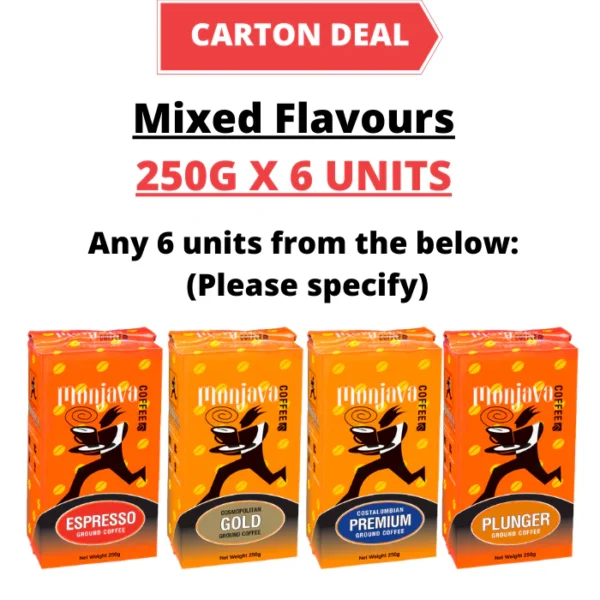 Carton Deal  Monjava Coffee Ground Brick Pack Mixed Flavours  250g x 6 Units