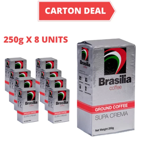 Carton Deal   Brasilia Coffee Ground Brick Pack Espresso Supa Crema 250g x 8 Units