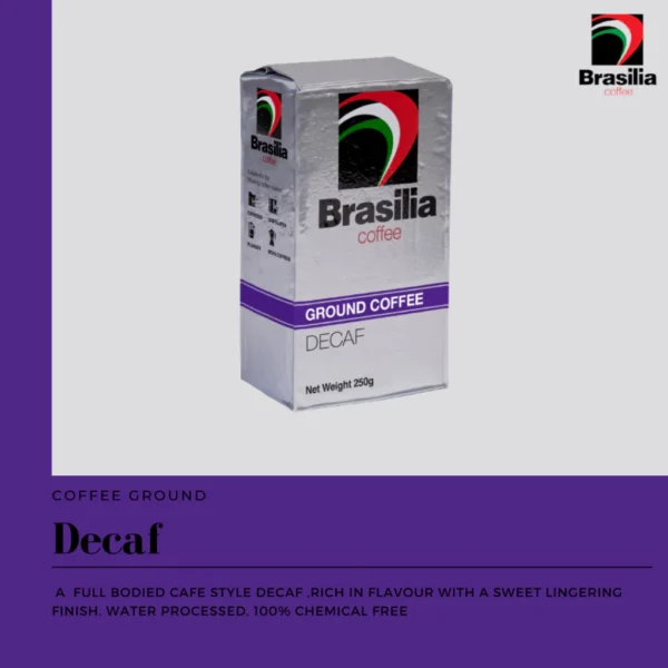 Carton Deal   Brasilia Coffee Ground Brick Pack Decaf 250g x 8 Units  100  Arabica Coffee Powder