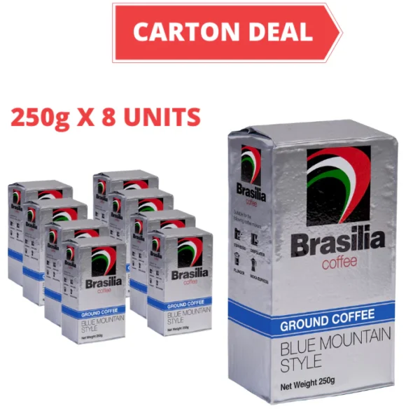 Carton Deal   Brasilia Coffee Ground Brick Pack Blue Mountain 250g x 8 Units