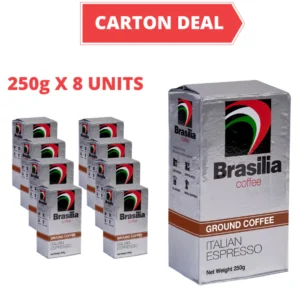 Carton Deal   Brasilia Coffee Ground Brick Pack Italian Espresso 250g x 8 Units