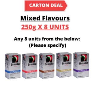 Carton Deal   Brasilia Coffee Ground Brick Pack Mixed Flavours 250g x 8 Units