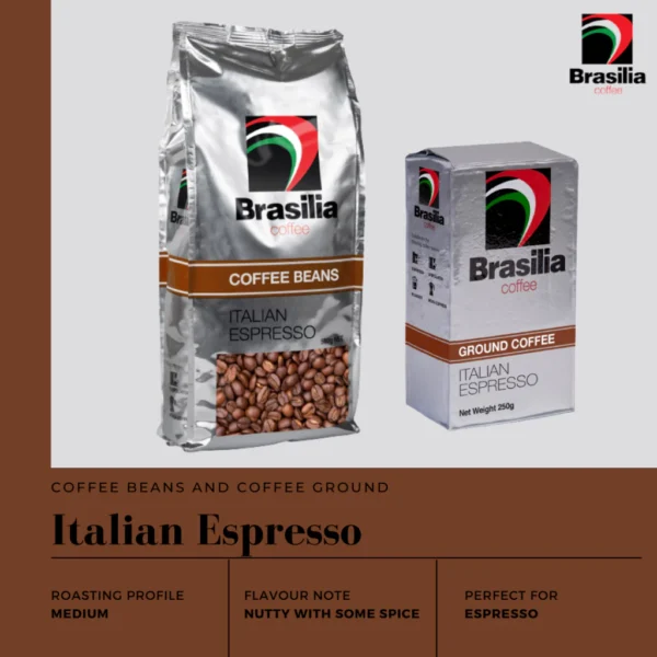 Carton Deal   Brasilia Coffee Ground Brick Pack Italian Espresso 250g x 8 Units